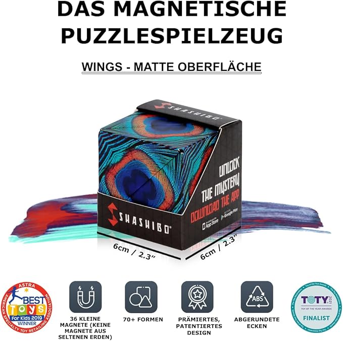 Shashibo Shape Shifting Box - STEM Fidget Toy with Ultra Strong Magnets - Sensory Puzzle Cube Transforms Into 100+ Shapes, Easter Basket Stuffers Gift for Kids, Teens, and Adults (Wings)