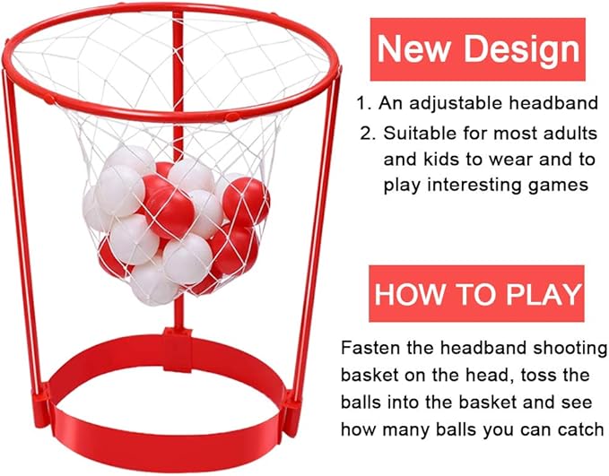 Hooqict 3 Pack Head Hoop Basketball Party Game for Kids and Adults Carnival Games Adjustable Basket Net Headband with 40 Balls for Birthday Party Basket Head Game Family Indoor Outdoor Fun Activities
