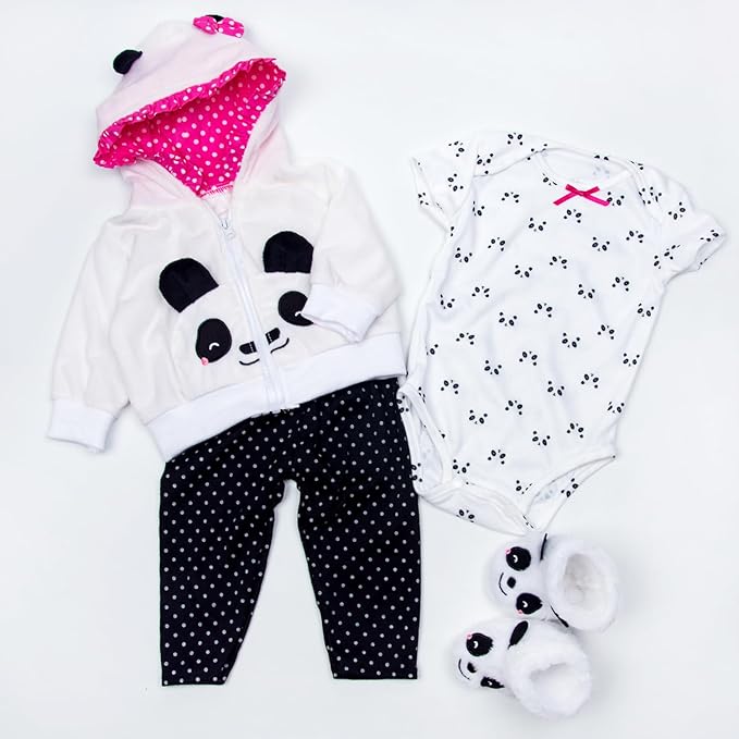 Reborn Baby Doll Clothes 22 inch Outfits for 20-23 inch Reborn Doll Girl Panda Outfit Accessories 4pcs Reborn Baby Matching Clothes