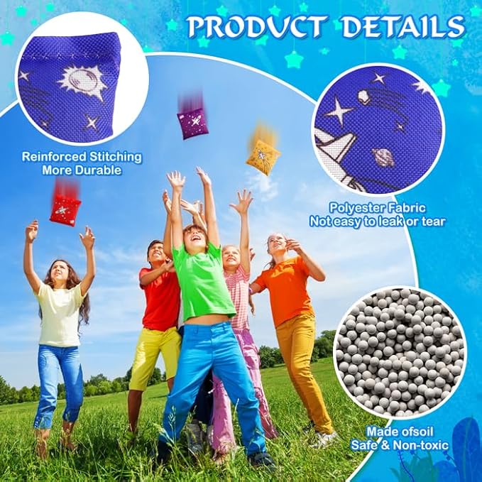16 Pack Bean Bags for Kids - Small Colorful Mini Bags for Cornhole, Tossing - Outdoor Yard Game for Children, Family, Adults (6 Colors)