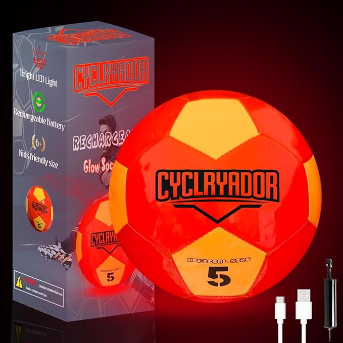 Rechargeable Glow in The Dark Soccer Ball,Size 5 Light up Soccerball,Ideal Soccer Gifts with Pump & Charging Cable Included.