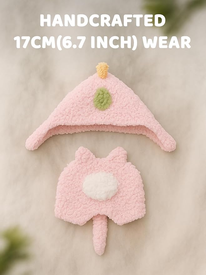 Clothes for LABUBU 17cm Doll (NO Dolls), Dinosaur Outfit for LABUBU, Dino Dolls Keychain Accessories, Faking Animal Style Outfit Jumpsuit Dinosaur Costume for LABUBU (Light Pink)