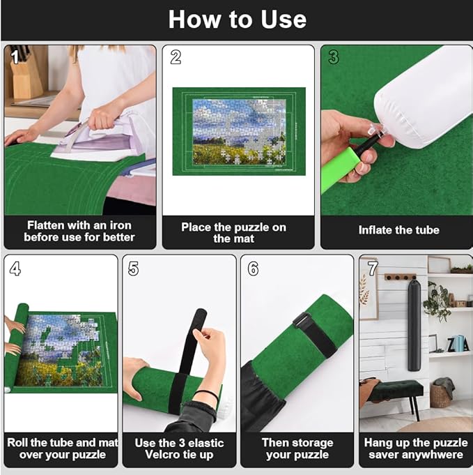 Ainiv Jigsaw Puzzle Mat Roll Up 2000 Pieces, 47” x 31.5” Portable Felt Puzzles Board with 4 Sorting Trays & Travel Storage Bag, Jigsaw Saver Pad Keeper for Adults Teens,Green