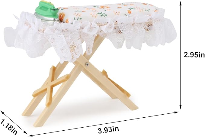 Dollhouse Furniture 1:12 Scale Miniatures Accessories Ironing Board Set Wooden Furniture Model Miniature Room Artificial House Decor Life Scene Ornament (Orange)