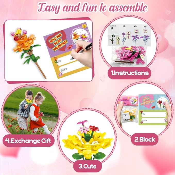 UMEELR Flowers Building Blocks, 24 Packs DIY Flower Pre Filled Easter Egg Surprise Toys for Basket Stuffers Classroom Prize