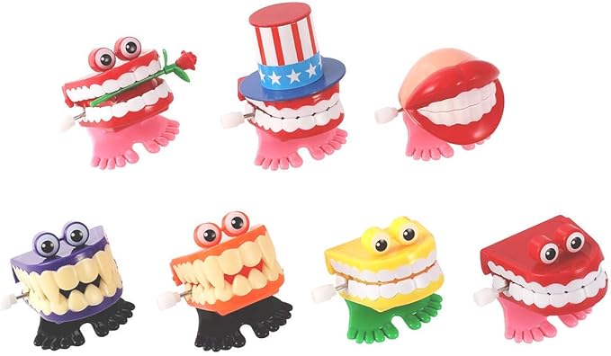 ZhongRuiYongQiang 7PCS Chattering Teeth Wind Up Toy Walking Teeth, Gags Practical Joke Toys Funny Small Feet Novelty and Gag Gifts