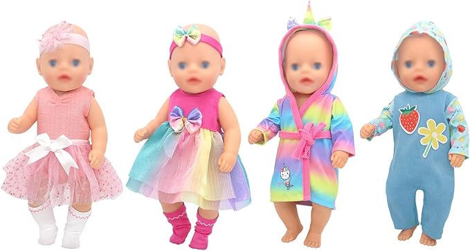 10-14 Inch Doll Clothes Dress and Accessories with Headband Socks 4-Packs for 14 Inch Girl Doll and 10-12 inch Baby Doll