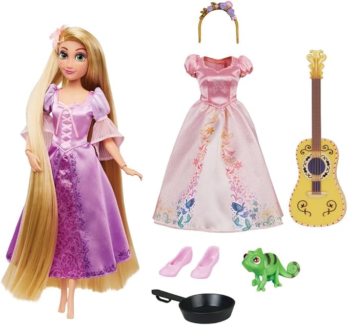 Disney Store Official Rapunzel Story Doll - 11 Inches - Includes Coloring Book and Additional Dress, Princess Doll in Classic Outfit, Disney Princess Toys for Girls