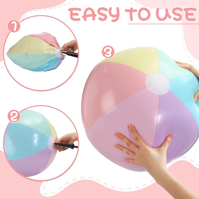 18 Pcs 24 16 12 Inch Inflatable Beach Balls Bulk Pastel Color Jumbo Big Macaron Beach Balls Summer Swimming Party Favor for Water Games Disco Party Outdoor Sport