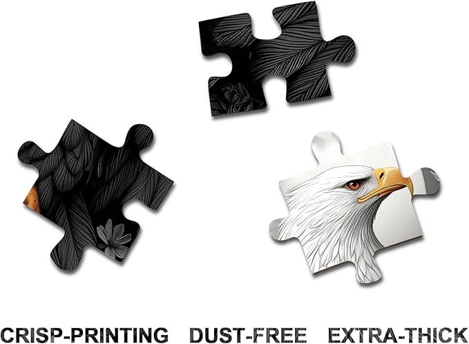 Flower Eagle Puzzles for Adults 1000 Pieces Nature, Magic Bird Black White Art Jigsaw Puzzles, Fantasy Wildlife Moon Impossible Hard Difficult Challenging Puzzle