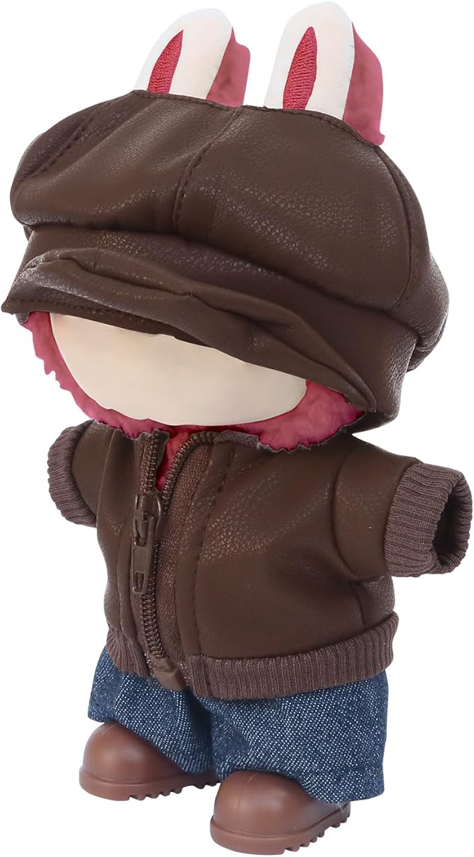 17cm Doll Clothes Sets(No Doll) Brown Leather Jacket Outfits Handcrafted Designer Clothes Including Hat Jacket Trousers and Shoes