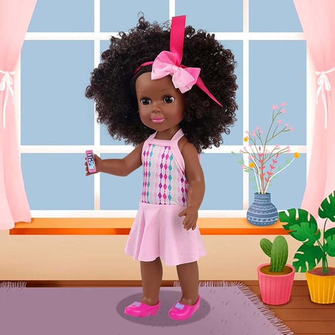 Ecore Fun Black Doll 14.5 Inch Baby Girl Doll and Clothes Set African Washable Realistic Silicone Girl Dolls -Best Gift for Girls…