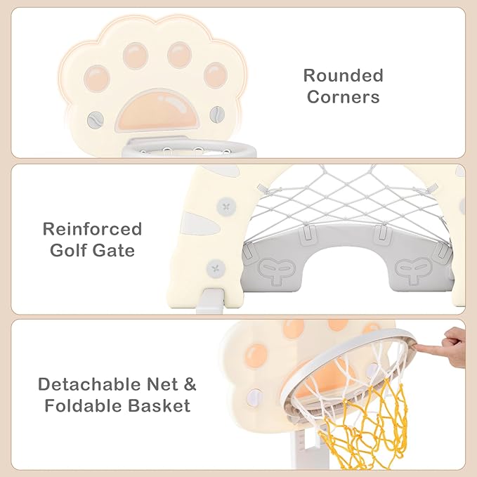 OLAKIDS Toddler Basketball Hoop, 3 in 1 Height Adjustable Kids Sports Activity Center Indoor Outdoor with Soccer Goal Golf Ball and Club, Baby Toy Game Play Set Gifts for Boys Girls