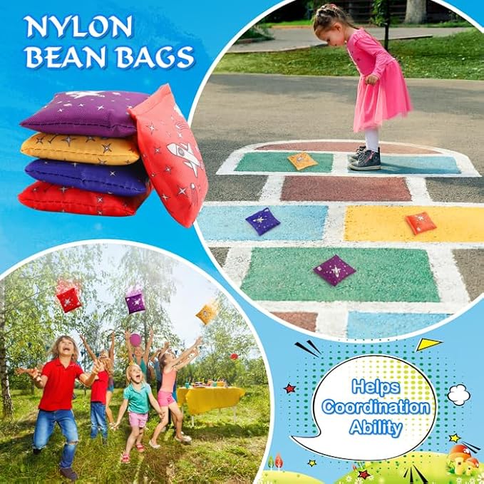 16 Pack Bean Bags for Kids - Small Colorful Mini Bags for Cornhole, Tossing - Outdoor Yard Game for Children, Family, Adults (6 Colors)