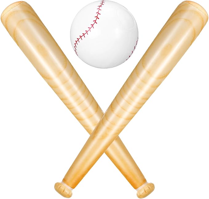 Lewtemi 3 Pcs Set of Inflatable Baseball Bat Beach Ball Including 2 Inflatable Baseball Bat and Beach Pool Ball, Halloween Party Favors for Pool(Yellow Color)