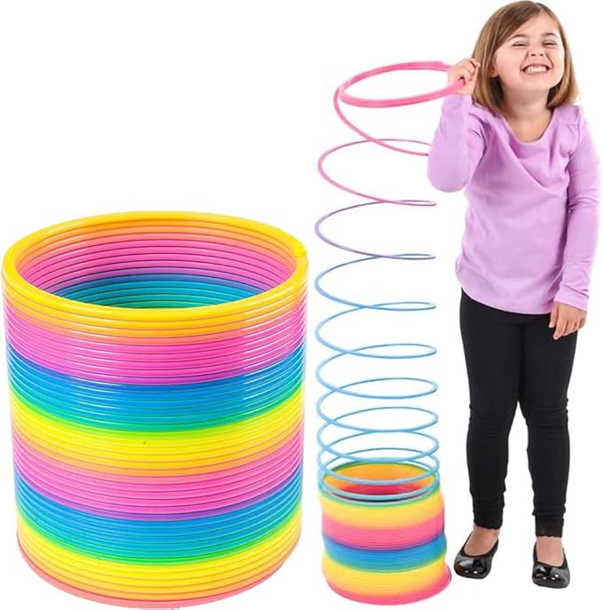 The Dreidel Company Jumbo Rainbow Plastic Coil Spring, Party Favor for Kids, Individually Wrapped, 7" (175mm) Spring (Single)
