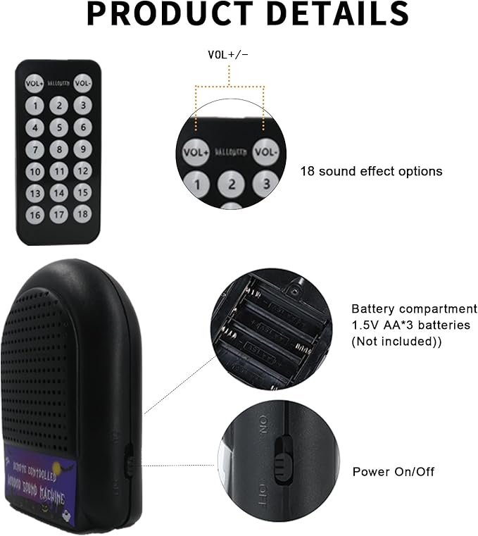 Remote-Controlled Horror Sound Machine, Various Horror Sound Effects and Ambient Music, Scary Toy, Office Prank, Gag Gift, Pocket-Sized April Fool's Gift, Christmas Gift (18 Voices)