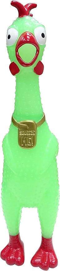 Animolds Squeeze Me Rubber Chicken Toy | Screaming Squeaky Chicken for Kids & Dogs | Novelty Prank Gag Gift (1 Pack Glow in The Dark)