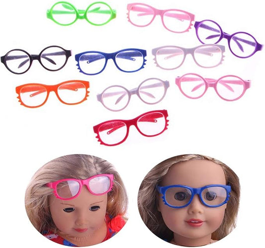 10 Pairs Doll Eyeglasses - Dress Up Glasses for Cosplay & Party - Fits 18in Dolls (Random Color)