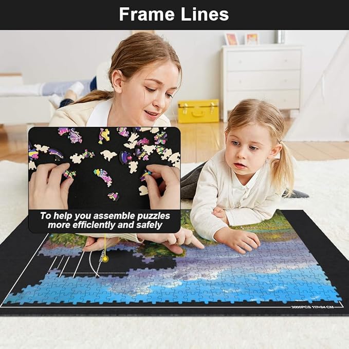 Ainiv Jigsaw Puzzle Mat Roll Up 3000 Pieces, 55" x 39" Portable Felt Puzzles Board with 6 Sorting Trays & Travel Storage Bag, Jigsaw Saver Pad Keeper for Adults Teens, Black