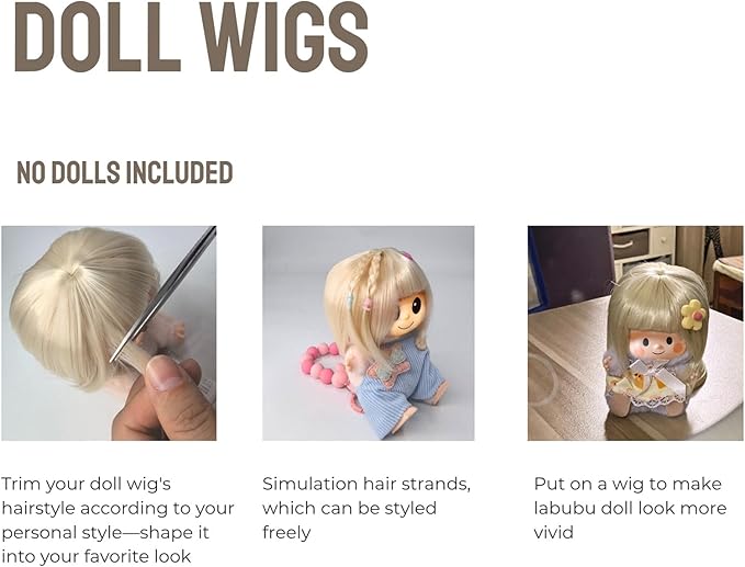 17cm Doll Wig Accessory– Hairpiece Compatible with 22–24cm Collectible Figures,Blind Box Figure and 1/3 BJD Figure ,Accessories for Display & Party Decoration (No Doll Included) (Brown)