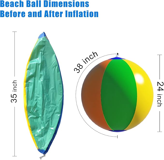 2 Pack Big Beach Ball 24 Inch Diameter, Giant Beach Ball Bulk for Pool Durable and Thick Inflatable Beachballs fo Beach Outdoor Games & Activities