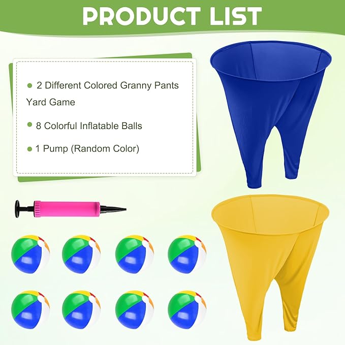 Granny Pants Outdoor Games for Adults and Family with 8 Bouncy Balls and 1 Air Pump (Random Colors) 2 Pack Color Mixing Oversize Granny Pant Yard Game Giant Pants Games for Outdoor Game