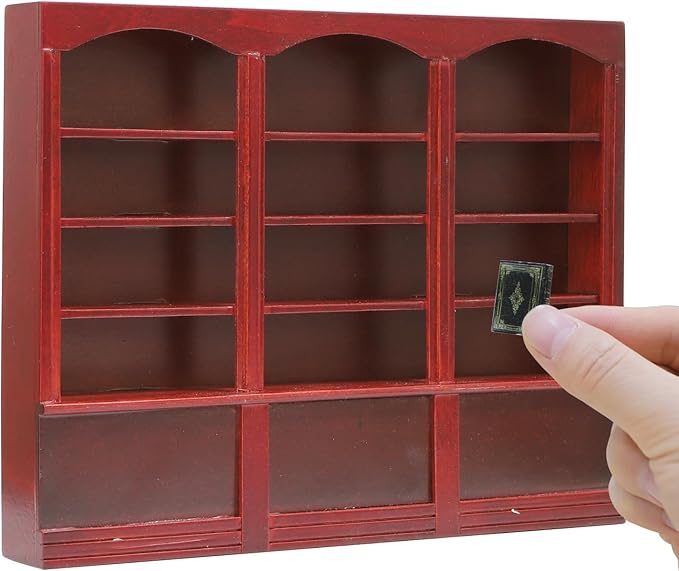 iLAND Dollhouse Bookshelf 1/12 Scale Dollhouse Furniture Mini Wooden Bookshelf for Miniature Books Mini Bookcase 1/12 Scale Accessories Mini Library Doll House Living Room Books Shelf Miniature Gifts