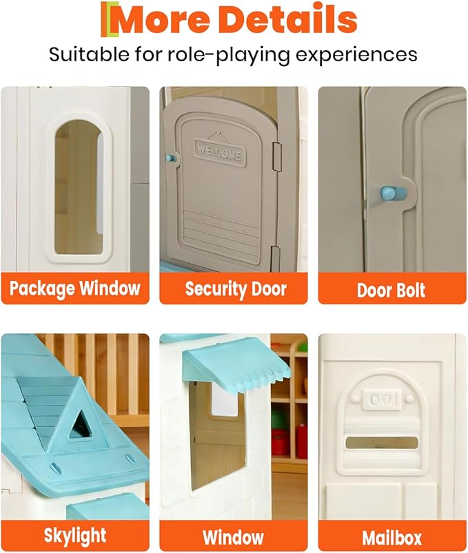 Outdoor Playhouse for Kids - Basketball Hoop, Soccer Goal, Magnetic Dartboard, Ring Toss - Indoor/Outdoor Toddler Cottage Playset, Gift for Ages 3-8
