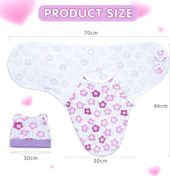 Reborn Baby Dolls Blanket with 4pcs Accessories Set for 17-22 Inch Reborn Baby Doll Clothes Purple Flower Swaddle Blanket Hat Outfit