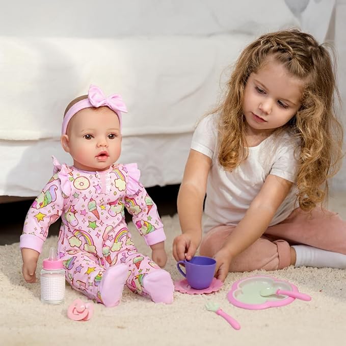 GOAROY Baby Dolls, 17 Inches Large Realistic Baby Doll with Cute Soft Body, Real Life Baby Dolls Girl, with Bottles & Pacifier, Diapers and Bibs, Gift Idea for Ages 3+