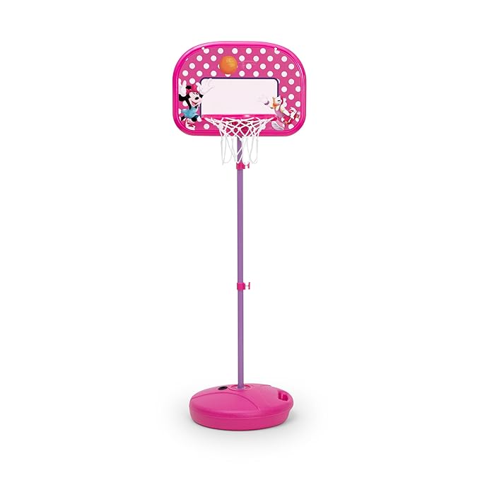 Delta Children - Disney Minnie Mouse Kids Basketball Hoop Set, Height Adjustable Toddler Basketball Goal with Stand, Indoor Outdoor Sports Toy, Includes Ball and Pump, Pink