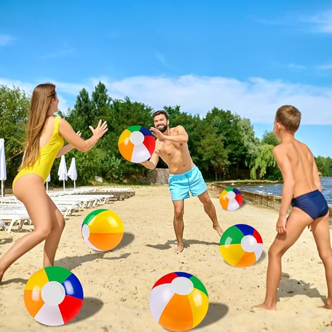 16 Pack 12" Summer Inflatable Beach Balls Bulk Rainbow Swimming Pool Water Games Toys for Kids Summer Party Supplies Decorations
