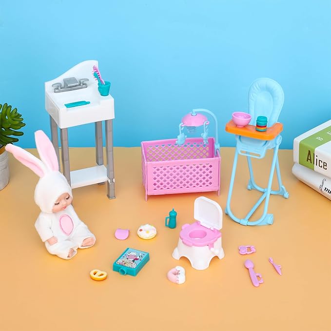 ONEST 16 Pieces 4 Inch Dolls with Accessories Cute Doll Mini Doll with Clothes Mini Dolls with Accessories