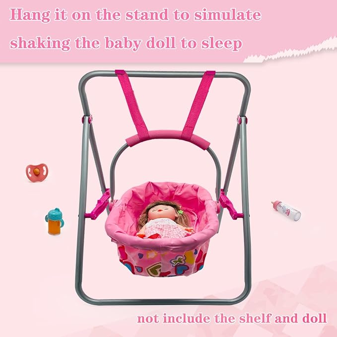 Baby Doll Accessories Bassinet Portable Carrier with Milk Bottle for 8-12 Inch Baby Doll Crib Set Cradle Sleeping Basket Bed Toys