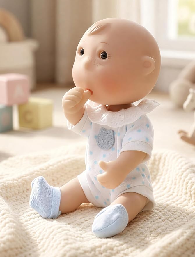 Cute Potato Baby Doll, 7 Inch Mini Baby Doll with 5 Movable Joints, Thumb-Sucking Pose, Full Vinyl Doll Gift for Kids and Collectors, Ages 3+ (Blue)