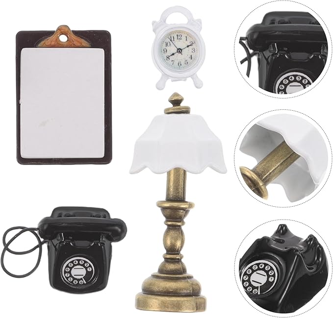 TOYANDONA Dollhouse Miniature Phone Lamp Book Alarm Clock LED Miniature Lighting for Dolls House Decor, Mini Accent Lighting Accessories Doll House Accessories and Furniture