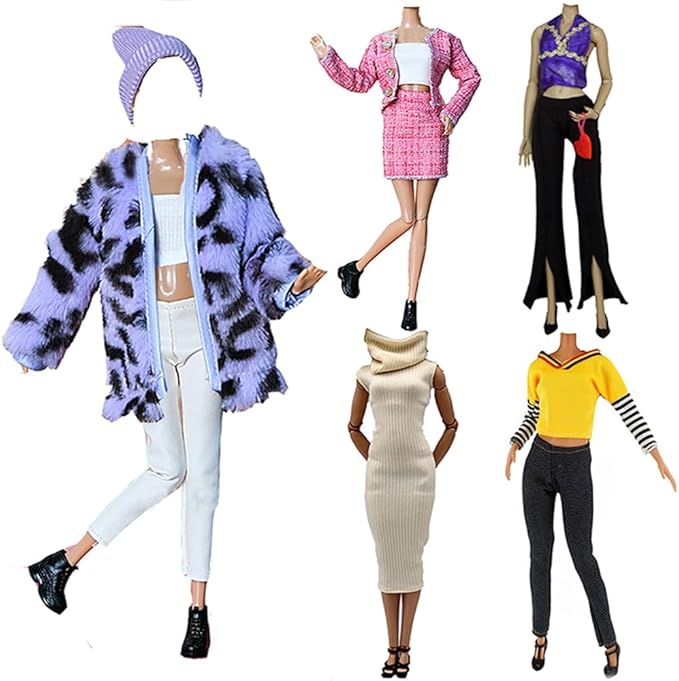 Doll Clothes, 5 Sets Fashion Outfits Autumn Dresses Spring Clothes Sweater Pants Shoes Socks Bag for 29cm Dolls Accessories Baby Gifts (A)