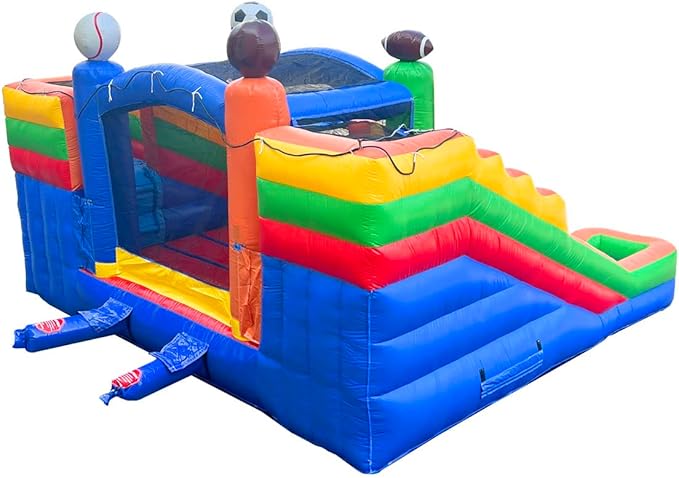 Crossover Sports Double Water Slide Bounce House Combo, 16.5 x 15 x 11 Foot, PVC Vinyl Inflatable Bouncy House for Kids, Wet or Dry Slides, with Stakes and Storage Bag, Blower not Included