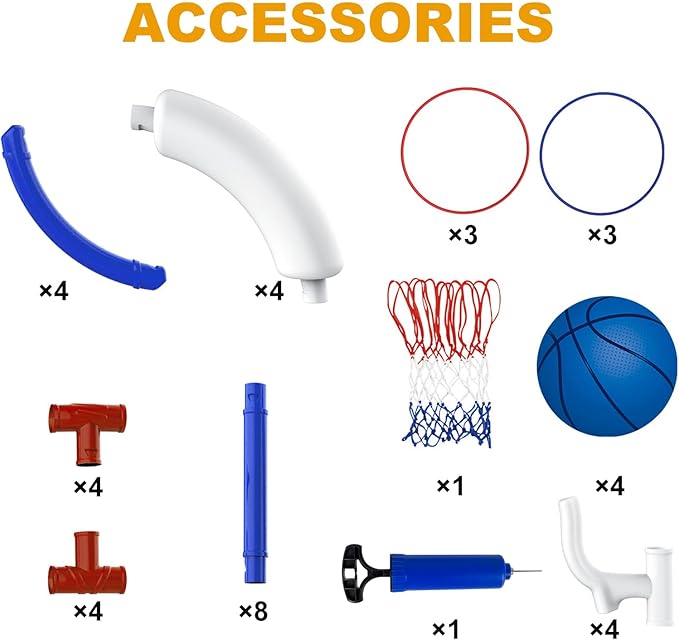 Taotuo Blue Floating Pool Basketball Hoop, 2-in-1 Basketball & Ring Toss Game with 4 Balls, 6 Rings&Pump, Summer Pool Toys Outdoor Water Fun Family Party for Age 3-12