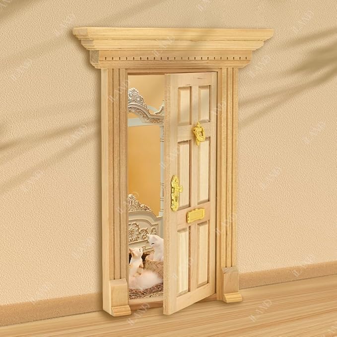 iLAND Dollhouse Door on 1:12 Scale, Miniature Door w/Handle & Knocker (Neoclassical Mini Door)