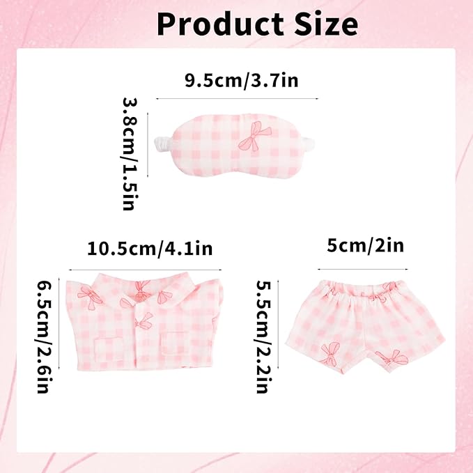 Doll Pajama Clothes Set, Pink Bowknot Top and Pants with Eye Mask Cute Toy Outfits Accessories for 5.9in/15cm-6.7in/17cm Dolls Costume Decoration & Display