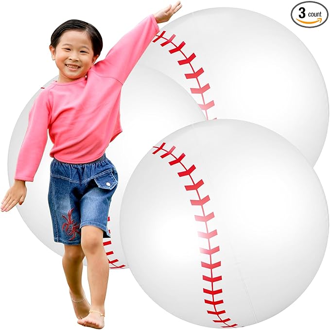 Bencailor 3 Pieces 26 Inch Inflatable Baseballs Large Inflatable Beach Ball Giant Inflatable Baseball Baseball Toys Bulk for Teens Adults Beach Game Outdoor Party Favor Sport Activity