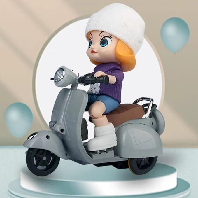 Liotww Motorcycles Scooter Toy Doll - with Light and Music, Cute Have a Seat Doll Accessories, Decor Desktop Ornaments for Collectors (Gray)