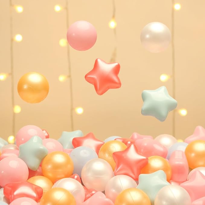 TRENDPLAY Star Ball Pit Balls for Toddlers -50 100 200 Count Star Balls Different Shapes, Non-Toxic Plastic Balls for Safe Play, Boys Girls Festival Party Decoration