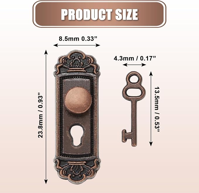 2PCS 1/12 Scale Miniature Door Knob Fittings with Handle Key Set for Dolls House