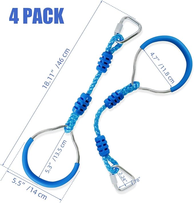 Ninja Ring Backyard Gymnastic Fitness Fist Outdoor Jungle Gym Play Set Playground Training Equipment, 4 Blue Swing Monkey Bar Hang Climbing Ring Warrior Obstacle Course Trapeze Slackline Attachments