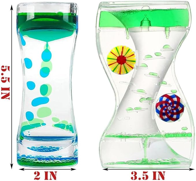 Oneshow Liquid Motion Bubbler Timer 2 Pack Bubble Timers Hourglass Liquid Bubbler Oil and Water Sensory Activity Fidget Calm Relaxing Desk Decor
