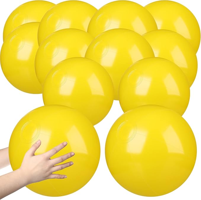 Raiten 12 Pcs Beach Ball Inflatable Beach Balls Large Inflatable Ball Floating Ball for Swimming Pool Party Favors Outdoor Activities Summer Birthday Party Supplies (Yellow,12 Inch)