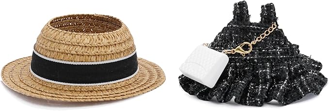 17cm Doll Clothes - Luxury Chic Style Set High-End Fashion Accessories - Premium Handmade Clothes 3 Piece Set Hat & White Bag & Dress Adjustable Doll Outfit (No Doll) - Black Hat Set